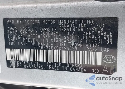 2005 Toyota Corolla S from USA, damaged, VIN 2T1BR32EX5C425229